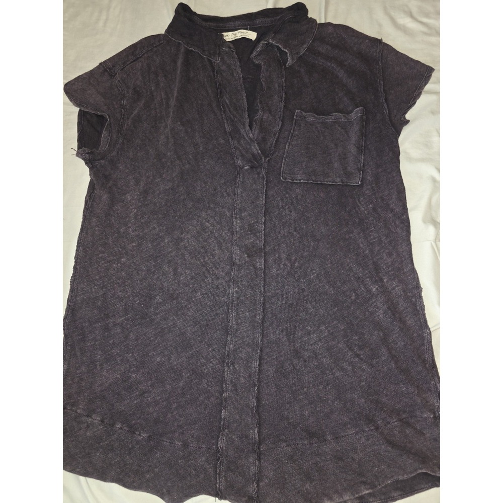 We The Free Short Sleevez Fro T Pocket.‎ Purple Linen Blend. Slouchy V Neck....S